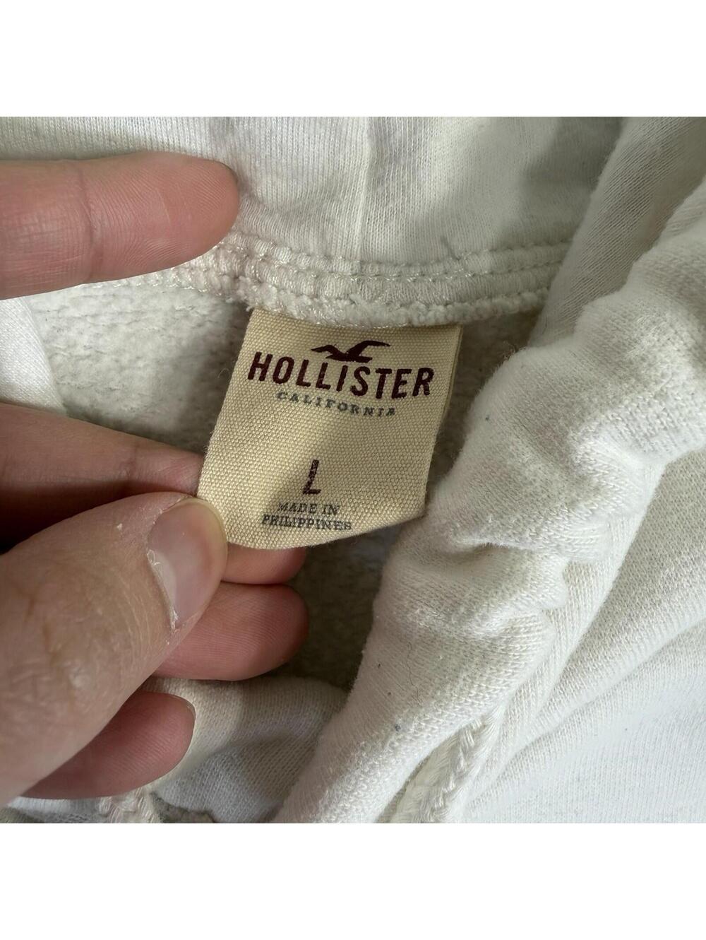 VTG Hollister Hoodie Mens Large White Surf Team Graphic Pullover Sweatshirt Y2K - Picture 4 of 9